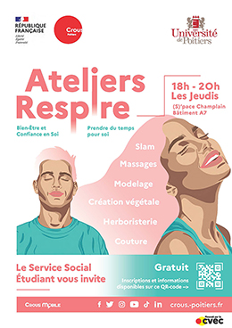 Affiche pour les ateliers Respire du Service social étudiant