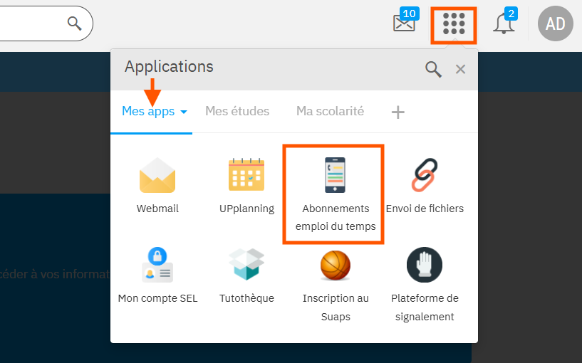 Capture d'écran gestion des abonnements