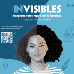 Visuel des Podcasts Invisibles - Portrait d'une personne à la fois en photo et en dessin.